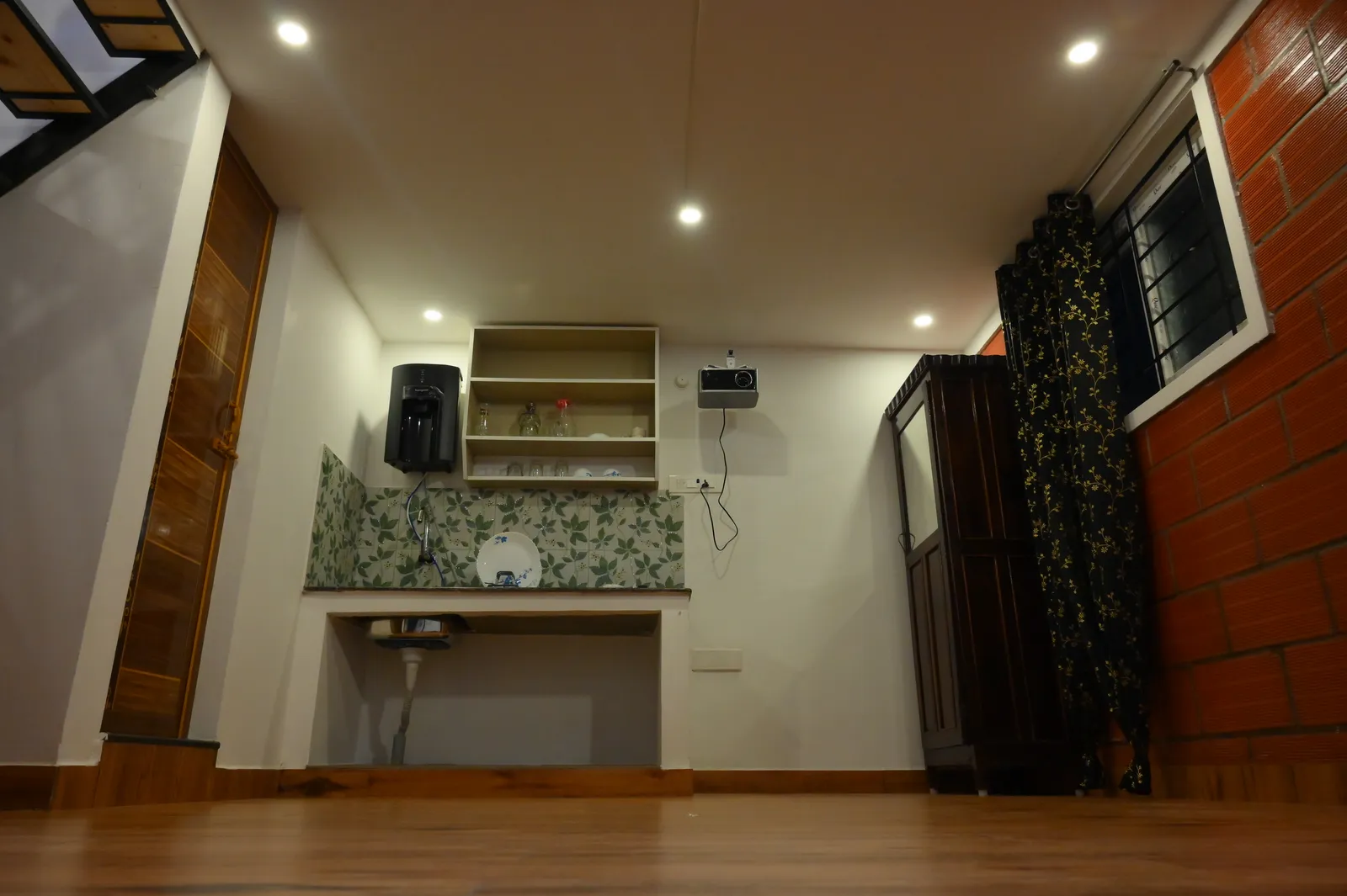 Living room with lofted double-height ceilings